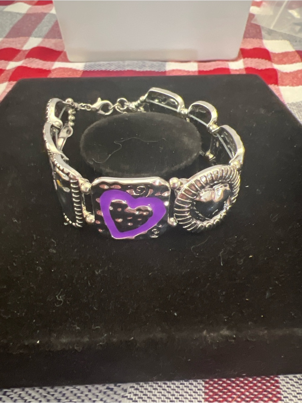 paparazzi Silver-Tone Stretch Bracelet with Purple Enamel Hearts - Picture 2 of 3